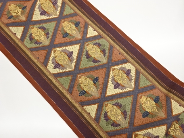 JAPANESE KIMONO / FUKURO OBI / WOVEN RHOMBUS & CRANE 